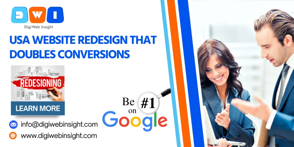 Professional team discussing website redesign strategy to double conversions in the USA – DigiWeb Insight.